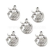 Alloy Rhinestone Pendants, Platinum Tone Hollow Out Planet with Star Charms, Crystal, 20x16x3.2mm, Hole: 2mm(ALRI-C007-15P)