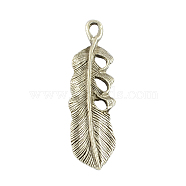 Tibetan Style Alloy Feather Pendants, Cadmium Free & Lead Free, Antique Silver, 50x13x3.5mm, Hole: 3x4mm, about 242pcs/1000g(TIBEP-24002-AS-RS)