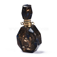 Assembled Synthetic Pyrite and Imperial Jasper Openable Perfume Bottle Pendants, with Brass Findings, Dyed, Coffee, capacity: 1ml(0.03 fl. oz), 40~41x19.5~20x14~14.5mm, Hole: 1.8mm, Capacity: 1ml(0.03 fl. oz)(G-R481-14D)