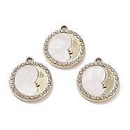 Alloy Pendants, with Shell and Rhinestone, Cadmium Free & Lead Free, Flat Round, 20x18x2.5mm, Hole: 1.5mm(FIND-C042-07G-05)