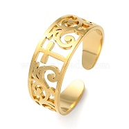 304 Stainless Steel Open Cuff Ring, Hollow Cross, Golden, US Size 8(18.1mm)(RJEW-C063-01G)