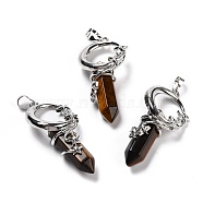 Natural Tiger Eye Pendants, Eco-Friendly Brass Finding, Platinum, Cadmium Free & Lead Free, Bullet, 48x24.5x14mm, Hole: 7x5.5mm(G-I0322-03P-05)