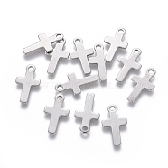 201 Stainless Steel Tiny Cross Charms, Stainless Steel Color, 14.5x8x0.7mm, Hole: 1.5mm(STAS-L233-072P)
