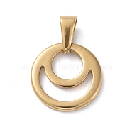 304 Stainless Steel Pendants,  Flat Round with Moo, Golden, 16x2mm, Hole: 8x3mm(STAS-I127-063G)