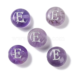 Natural Amethyst Beads, Rondelle with Letter, Letter E, 8.5~9x5~5.5mm, Hole: 1.2mm(G-L524-20E-03)