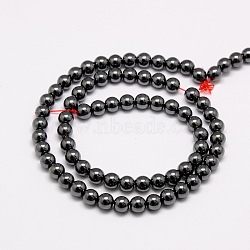 Non-magnetic Synthetic Hematite Beads Strands, Round, Grade AAA, Black, 4mm, Hole: 0.8mm, about 101pcs/strand, 16 inch(X-G-E133-2C)