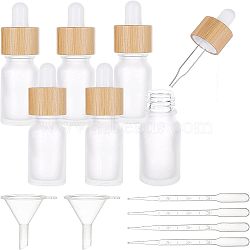 Frosted Glass Dropper Bottles, with Dropper and Bamboo Lids, Perfume Essence Liquid Cosmetic Containers, with Plastic Transfer Pipettes & Funnel Hopper, Mixed Color, 2.5x8.2cm, Capacity: 10ml, 6pcs(MRMJ-FH0001-01A)