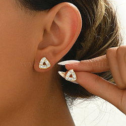 Elegant Vintage Alloy Stud Earrings, Real 18K Gold Plated, with Rhinestone, Triangle, 10mm(QQ0173-1)