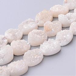 Electroplated Natural Quartz Crystal Beads Strands, Druzy Geode Crystal, Oval, Floral White, 16x12x5~9mm, Hole: 2mm, about 12pcs/strand, 7.7 inch(G-P150-12x16mm-01)