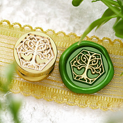 Golden Tone Round Wax Seal Brass Stamp Heads, for Wax Seal Stamp, Mini Plant Series, Tree, 15x15mm, Hole: 7mm(AJEW-M040-01G-Q)