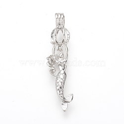 Alloy Diffuser Locket Pendants, Big Cage Pendants, Mermaid, Platinum, 54x11x9mm, Hole: 3.5x5mm, Inner Measure: 7mm(PALLOY-S105-02S)