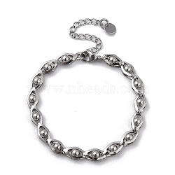 Non-Tarnish 304 Stainless Steel Hollow Horse Eye Link Chain Bracelets for Women Men, Stainless Steel Color, 6-1/2 inch(16.4cm)(BJEW-Q343-11P)