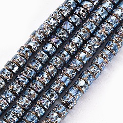 Electroplated Natural Lava Rock Beads Strands, Flat Round/Disc, Heishi Beads, Bumpy, Steel Blue, 4x3mm, Hole: 1mm, about 134pcs/strand, 15.55''(39.5cm)(G-T114-68A)