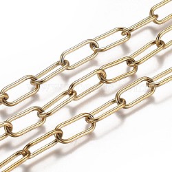 Ion Plating(IP) 304 Stainless Steel Paperclip Chains, Drawn Elongated Cable Chains, with Spool, Unwelded, Golden, Link: 17x7x1.5mm, about 16.4 Feet(5m)/roll(CHS-A006-01G)