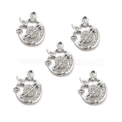 Alloy Rhinestone Pendants, Platinum Tone Hollow Out Planet with Star Charms, Crystal, 20x16x3.2mm, Hole: 2mm(ALRI-C007-15P)