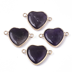 Natural Amethyst Links, with Light Gold Plated Edge Brass Loops, Flat Round, Faceted, 19.5x28.5x6mm, Hole: 2mm(G-R469-04A)