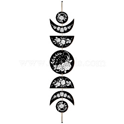 Moon Phase Wood Hanging Wall Decorations, with Cotton Thread Tassels, for Home Wall Decorations, Flower, 790mm(HJEW-WH0054-001)