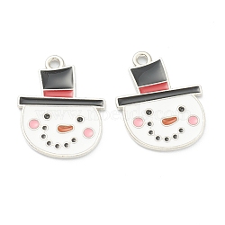 Alloy Enamel Pendants, Christmas Snowman, White, Platinum, 21x16x1mm, Hole: 1mm(ENAM-J649-19P)