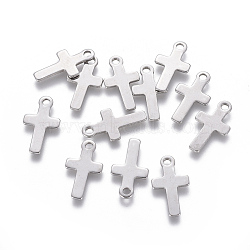 Tarnish Resistant 201 Stainless Steel Tiny Cross Charms, Stainless Steel Color, 14.5x8x0.7mm, Hole: 1.5mm(STAS-L233-072P)