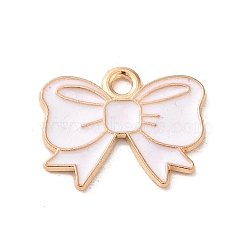 Alloy Enamel Pendants, Light Gold, Bowknot Charm, White, 14x18x1mm, Hole: 1.8mm(ENAM-E064-13KCG)