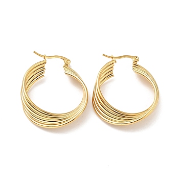 Vacuum Plating 201 Stainless Steel Interlocking Multi Layered Hoop Earrings with 304 Stainless Steel Pins, Intertwined Jewelry for Women, Golden, 38x30x7mm, Pin: 0.6mm