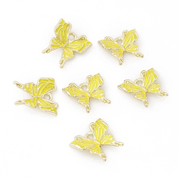 Alloy Enamel Pendants, Golden, Butterfly, Yellow, 20x19x4mm, Hole: 2.5mm