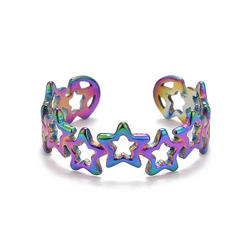 Rainbow Color Ion Plating(IP) 304 Stainless Steel Star Wrap Open Cuff Ring for Women, US Size 7(17.3mm)