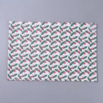PU Leather Fabric, Garment Accessories, for DIY Crafts, Flamingo and Monstera Leaf Pattern, Colorful, 30x20x0.1cm