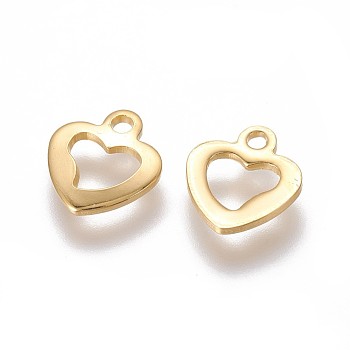 304 Stainless Steel Open Heart Charms, Cut-Out, Hollow, Golden, 10x9x1~1.1mm, Hole: 1.2~1.4mm