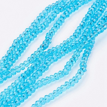 Transparent Glass Beads Strands, Faceted, Rondelle, Dark Turquoise, 3x2mm, Hole: 0.5mm, about 160~165pcs/strand, 15.35 inch~15.75 inch(39~40cm)