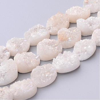 Electroplated Natural Quartz Crystal Beads Strands, Druzy Geode Crystal, Oval, Floral White, 16x12x5~9mm, Hole: 2mm, about 12pcs/strand, 7.7 inch