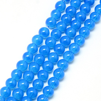 Baking Painted Glass Beads Strands, Imitation Opalite, Round, Dodger Blue, 8mm, Hole: 1.3~1.6mm, about 100pcs/strand, 31.4 inch