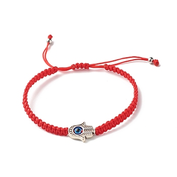 Hamsa Hand /Hand of Miriam with Evil Eye Braided Bead Bracelet for Girl Women, Red, Inner Diameter: 2~3-1/8 inch(5~8cm)