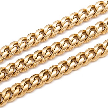 304 Stainless Steel Cuban Link Chain, Unwelded, with Spool, Golden, 9.5x8x3.5mm, 16.4 Feet(5m)/roll