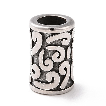 304 Stainless Steel European Beads, Large Hole Beads, Column with Auspicious Clouds, Antique Silver, 15.5x10mm, Hole: 6mm