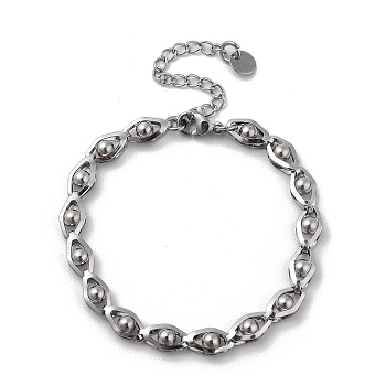 Non-Tarnish 304 Stainless Steel Hollow Horse Eye Link Chain Bracelets for Women Men, Stainless Steel Color, 6-1/2 inch(16.4cm)