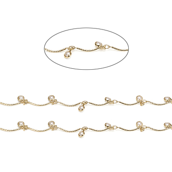 Handmade Brass Scalloped Bar Chains, with Glass Charms and Spool, Soldered, Long-Lasting Plated, Flat Round, Real 18K Gold Plated, 18.5x1mm, about 32.8 Feet(10m)/roll