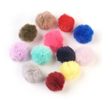 Handmade Faux Rabbit Fur Pom Pom Ball Covered Pendants, Fuzzy Bunny Hair Balls, with Elastic Fiber, Mixed Color, 30~40mm, Hole: 2x4mm