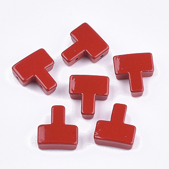 Spray Painted Alloy Multi-Strand Links, For Tile Elastic Bracelets Making, T Shape, Red, 11x12x4mm, Hole: 1mm