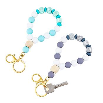 1 Set Wristlet Keychain Silicone Beaded Bracelet Keychain, Mother's Day Wrist Keychain for Women and Girls, Gray, 20.5cm, 2pcs/set