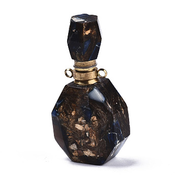 Assembled Synthetic Pyrite and Imperial Jasper Openable Perfume Bottle Pendants, with Brass Findings, Dyed, Coffee, capacity: 1ml(0.03 fl. oz), 40~41x19.5~20x14~14.5mm, Hole: 1.8mm, Capacity: 1ml(0.03 fl. oz)