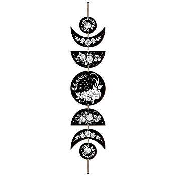 Moon Phase Wood Hanging Wall Decorations, with Cotton Thread Tassels, for Home Wall Decorations, Flower, 790mm