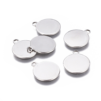 201 Stainless Steel Stamping Blank Tag Charms, Flat Round, Stainless Steel Color, 14x12x0.8mm, Hole: 1.4mm