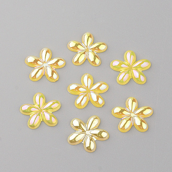 Acrylic Cabochons, AB Color Plated, Flower, Gold, 10x10x2mm