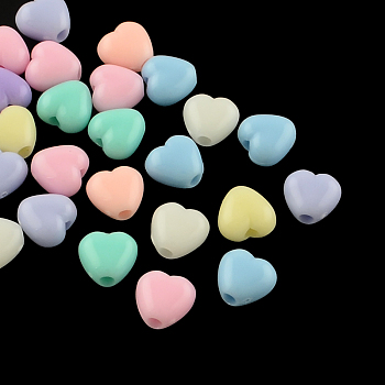 Opaque Acrylic Beads, Heart, Mixed Color, 7x7x5mm, Hole: 2mm, about 3500pcs/500g