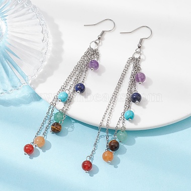 Chakra Natural & Synthetic Mixed Gemstomne Beaded Dangle Earrings(EJEW-JE05427-01)-2