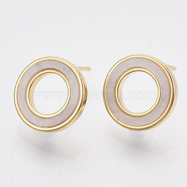 Real 18K Gold Plated Creamy White Round Shell Stud Earring Findings