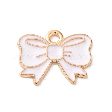 Light Gold White Bowknot Alloy+Enamel Pendants