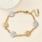 304 Stainless Steel Camellia Link Bracelets, Cable Chain Bracelets for Women, Ion Plating(IP), Long-Lasting Plated, Real Gold Plated & Stainless Steel Color, 7.28 inch(18.5cm)(BJEW-A169-03GP)