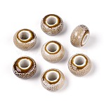 Handmade Porcelain Beads, Fancy Antique Glazed Porcelain, Large Hole Beads, Rondelle, Tan, 15x8mm, Hole: 6mm(PORC-S498-05W)